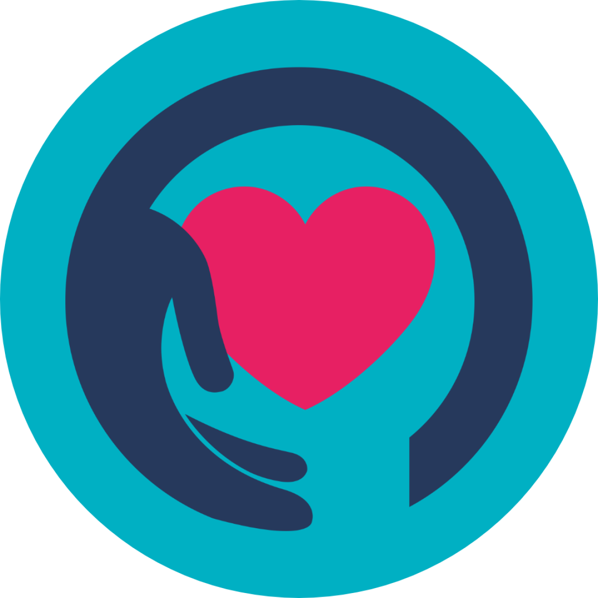 graphic icon of heart within a circled arm and hand