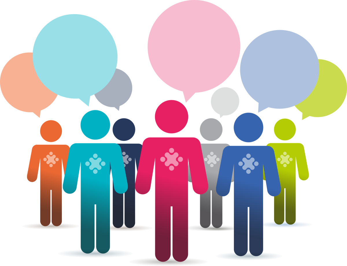 graphic icon of group of people with speech bubbles