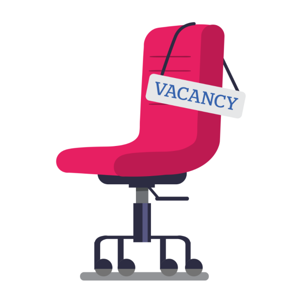 Graphic of pink desk chair with vacancy sign