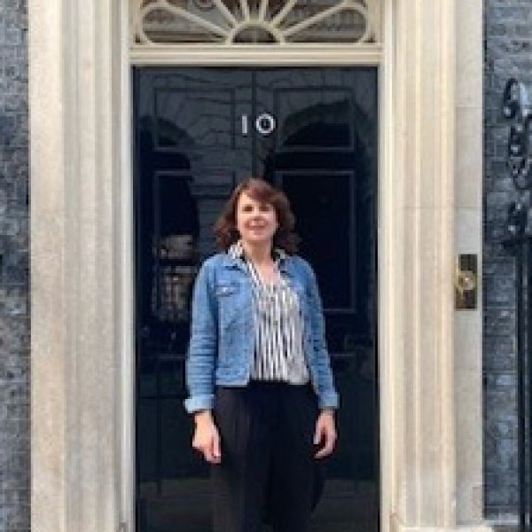 Action Together CEO Liz Windsor-Welsh stood outside front door of No 10 Downing Street